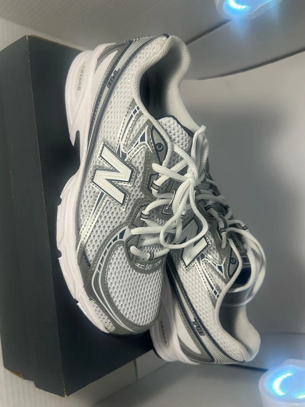New Balance Kids Silver White Athletic Sneakers - Mesh Lace-Up